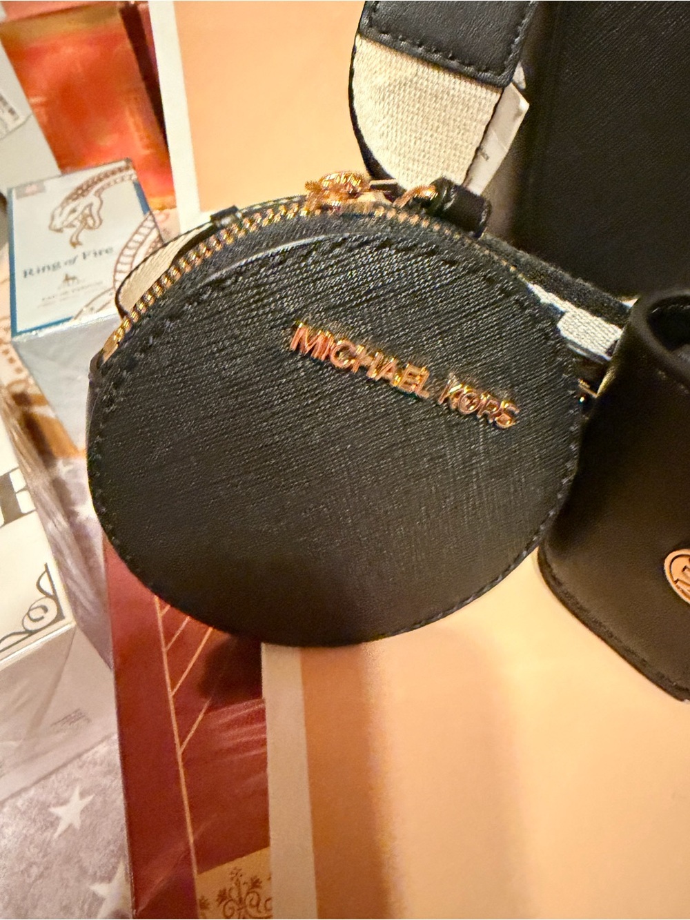 Michael Kors Black Saffiano Crossbody with Branded Canvas Strap - Picture 6 of 13